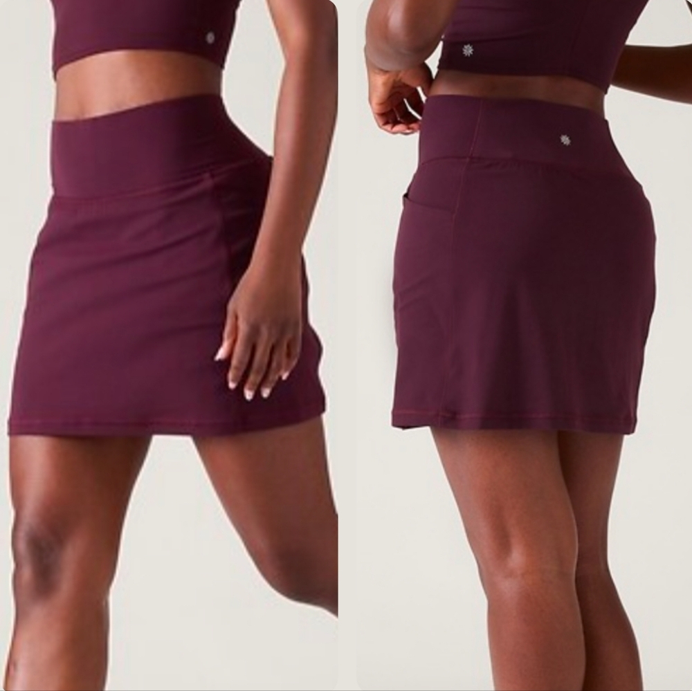 Athleta Salutation Stash 16 1/2" Active Skort Burgundy Pocket Built In Shorts XS